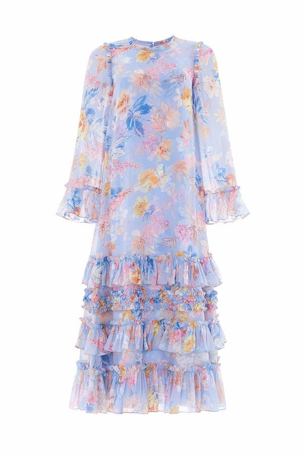 Needle & Thread Mariannes Floral Chiffon Round Neck Ankle Gown