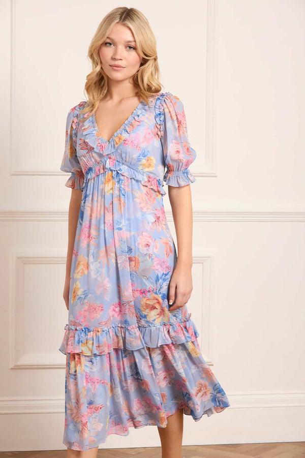 Needle & Thread Mariannes Floral Chiffon Short Sleeve Ballerina Dress