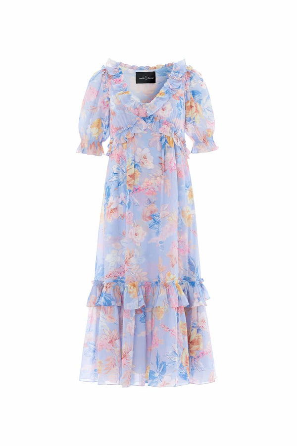 Needle & Thread Mariannes Floral Chiffon Short Sleeve Ballerina Dress