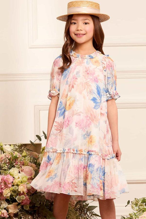 Needle & Thread Mariannes Floral Chiffon Short Sleeve Kids Dress