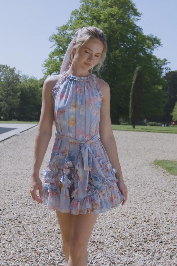 Needle & Thread Mariannes Floral Chiffon Sleeveless Micro Mini Dress