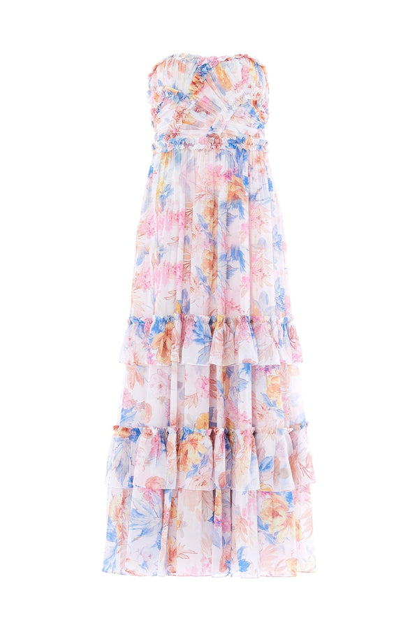 Needle & Thread Mariannes Floral Chiffon Strapless Ankle Gown
