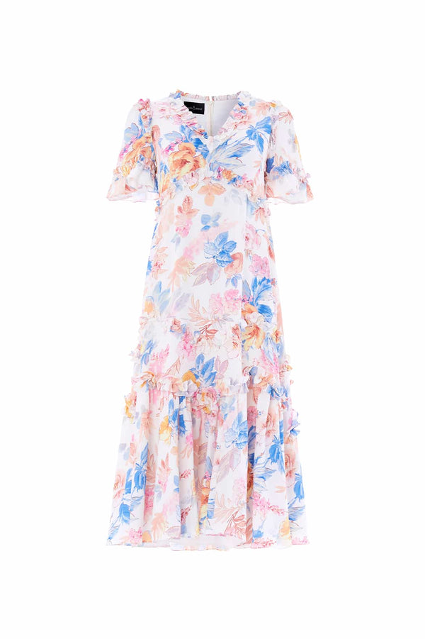 Needle & Thread Mariannes Floral Satin V-Neck Ballerina Dress