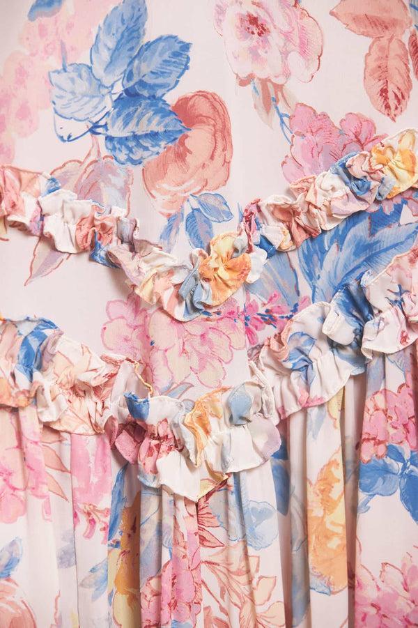 Needle & Thread Mariannes Floral Satin V-Neck Ballerina Dress