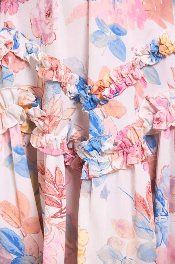 Needle & Thread Mariannes Floral Satin V-Neck Micro Mini Dress