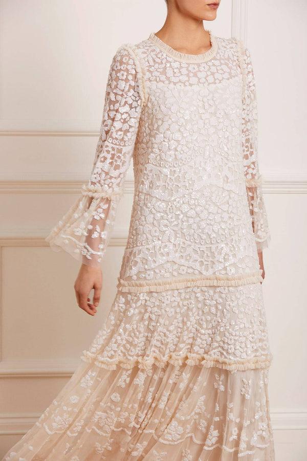 Needle & Thread Annie Sequin Tiered Ankle Gown