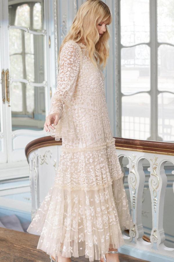 needle & thread Annie Sequin Tiered Ankle Gown