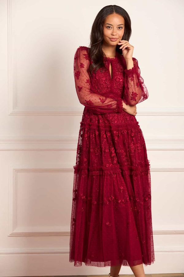needle & thread Autumn Lace Long Sleeve Ankle Gown