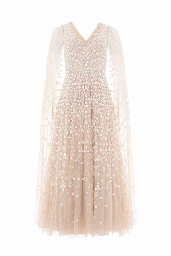 Needle & Thread Clover Cape Sleeve Ankle Gown
