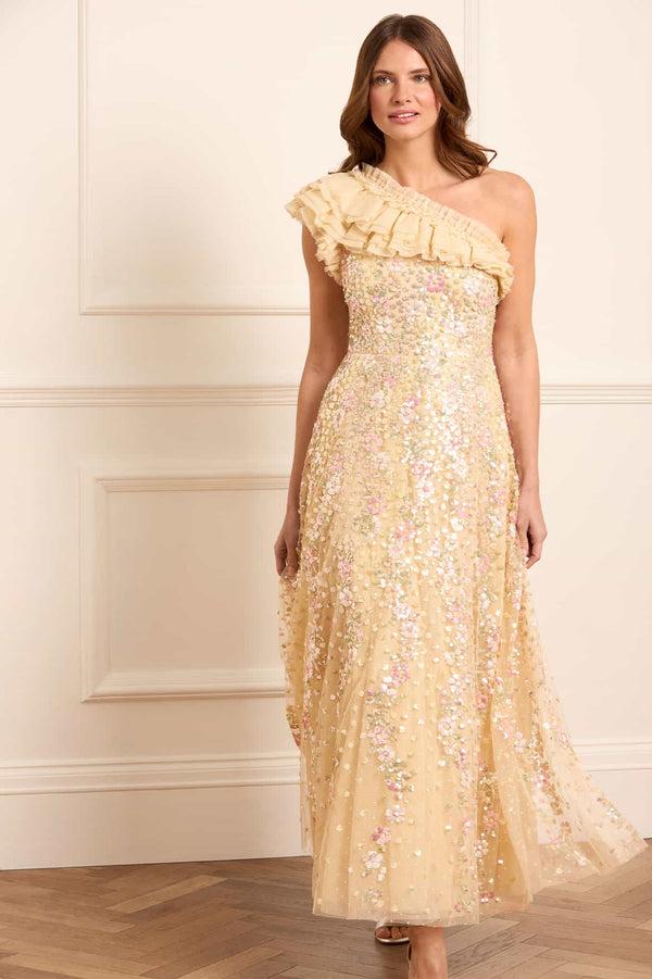needle & thread Confetti One-Shoulder Ankle Gown