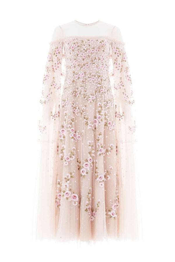 Needle & Thread Crescent Roses Cape Ankle Gown