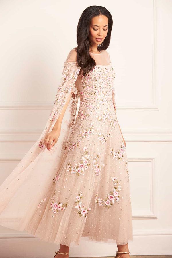Needle & Thread Crescent Roses Cape Ankle Gown