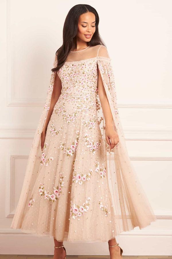 needle & thread Crescent Roses Cape Ankle Gown