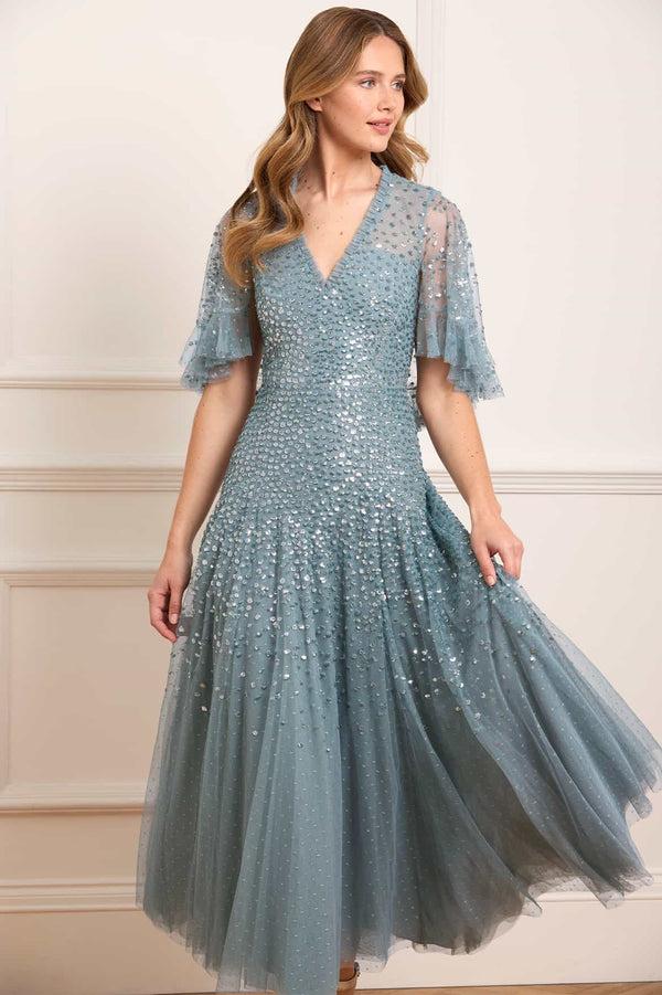 needle & thread Dappled Sequin Cape Ankle Gown