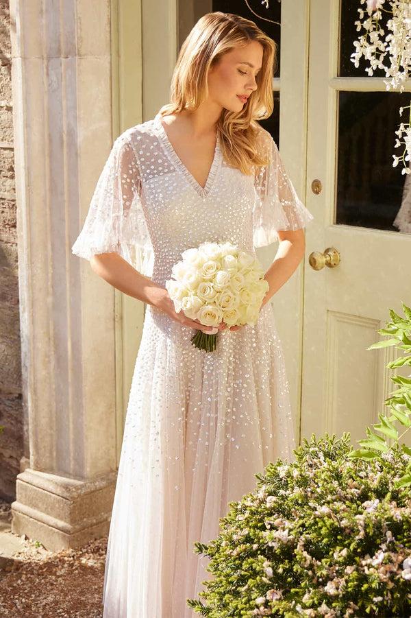 needle & thread Dappled Sequin Cape Ankle Gown