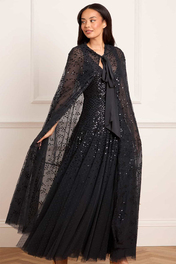 Needle & Thread Dappled Sequin Hooded Long Cape