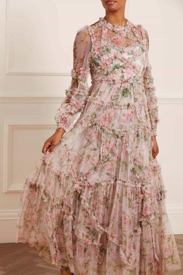 Needle & Thread English Rose Diamond Ruffle Gown