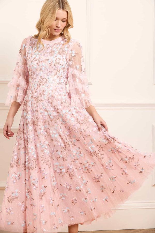Needle & Thread Everett Bloom Round Neck Ankle Gown