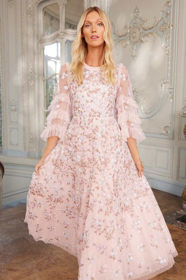 needle & thread Everett Bloom Round Neck Ankle Gown