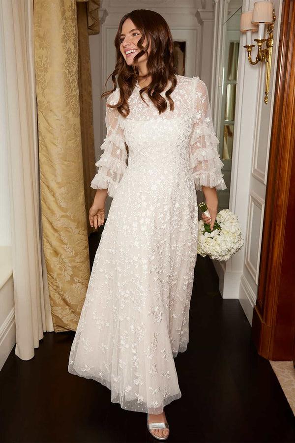 needle & thread Everett Bloom Round Neck Ankle Gown