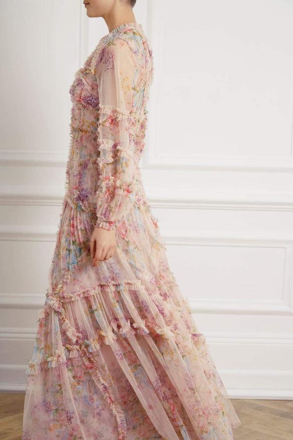 Needle & Thread Floral Diamond Ruffle Gown