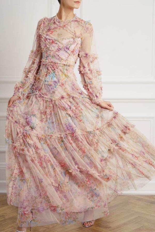 needle & thread Floral Diamond Ruffle Gown