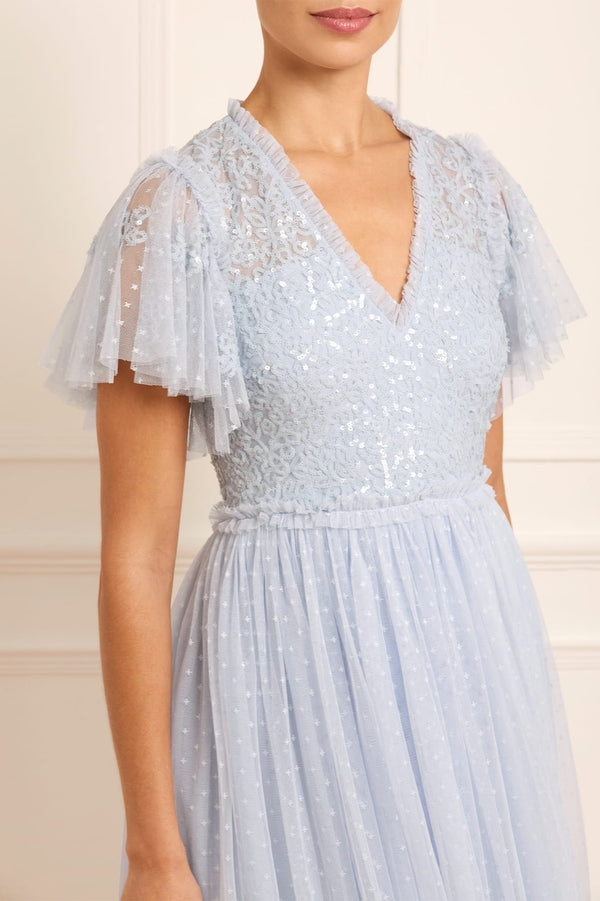 Needle & Thread Floral Lace Bodice V-Neck Ankle Gown