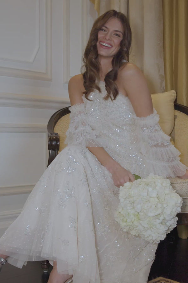 Needle & Thread Floral Lace Off-Shoulder Ankle Gown