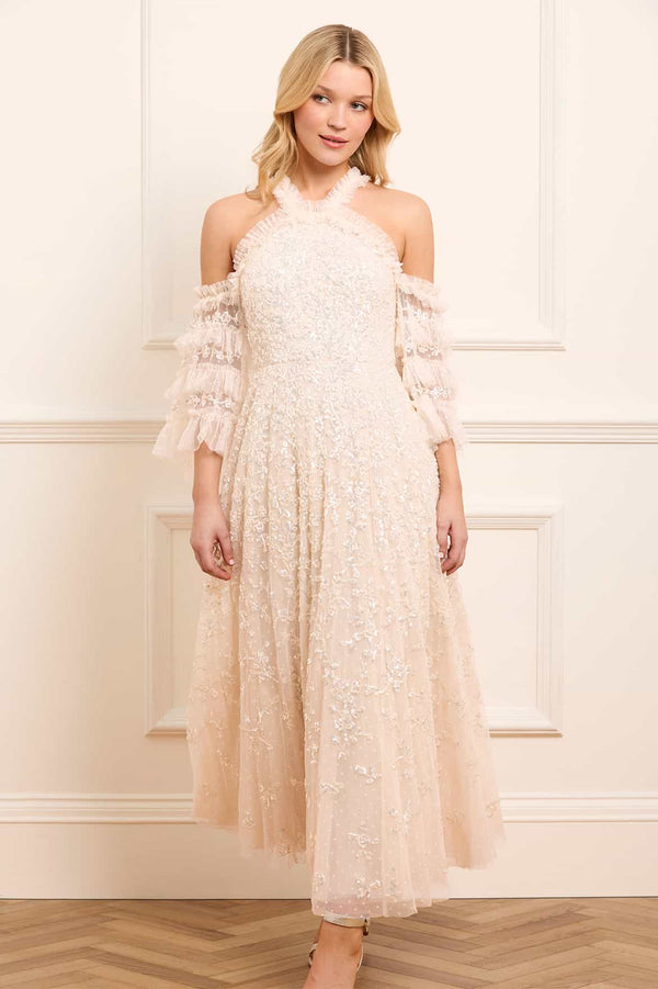 Needle & Thread Floral Lace Off-Shoulder Ankle Gown