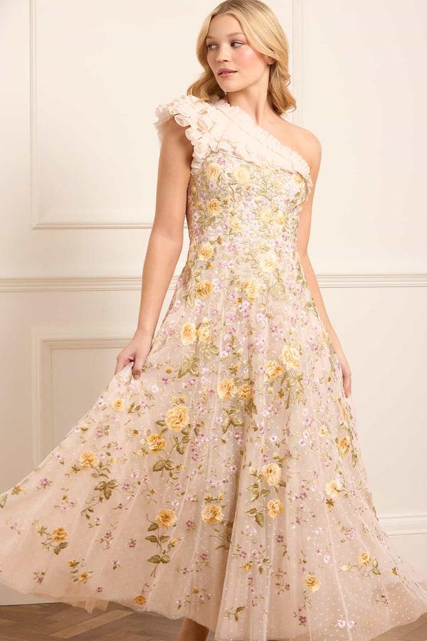 Needle & Thread Florine One-Shoulder Ankle Gown