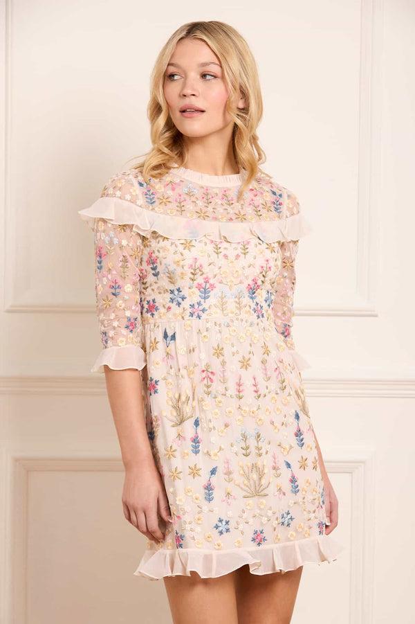 Needle & Thread Flowerbed Embroidery Mini Dress