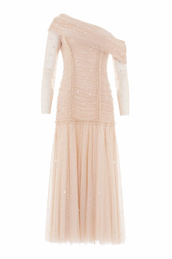 Needle & Thread Gigi Dot One-Shoulder Rouched Gown