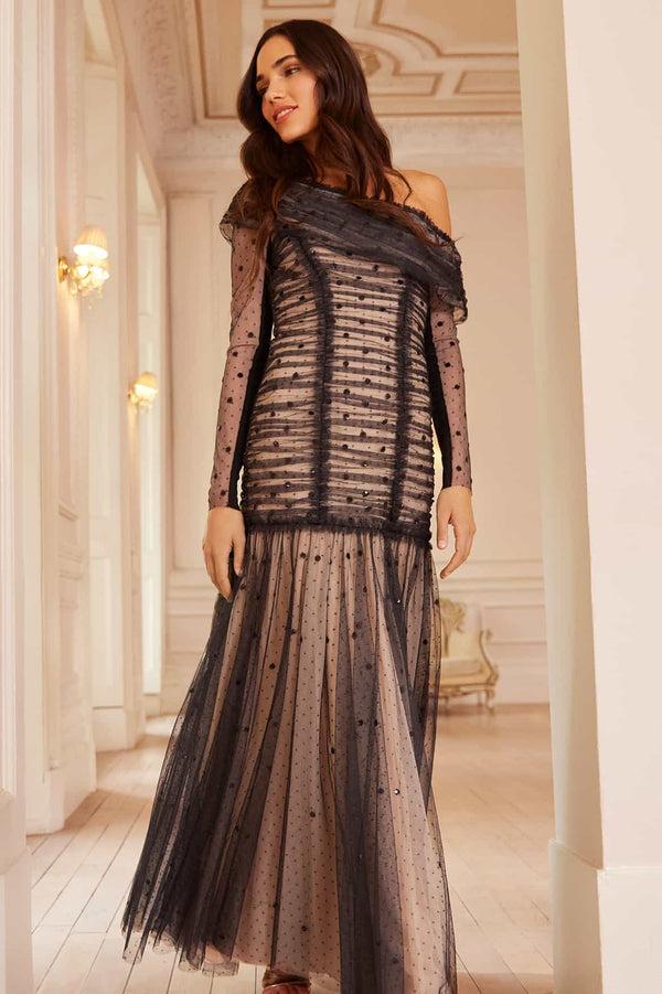 needle & thread Gigi Dot One-Shoulder Rouched Gown