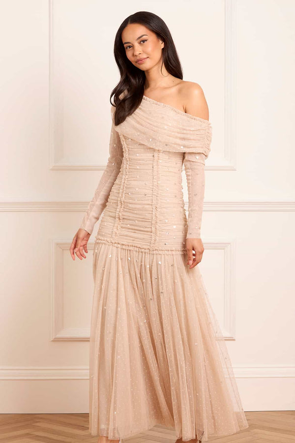 needle & thread Gigi Dot One-Shoulder Rouched Gown