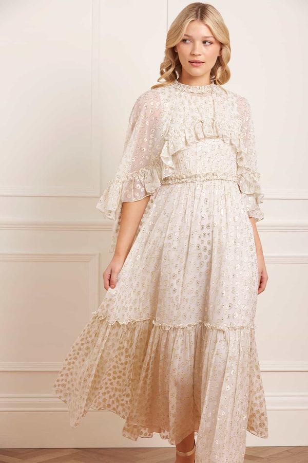 needle & thread Harper Lurex Cape Ankle Gown