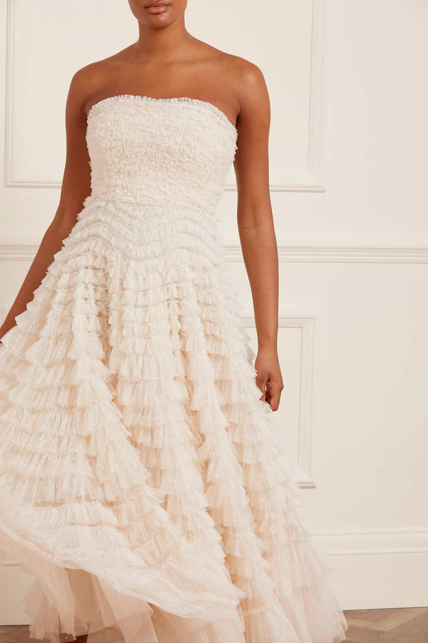 Needle & Thread Hattie Ruffle Strapless Ankle Gown