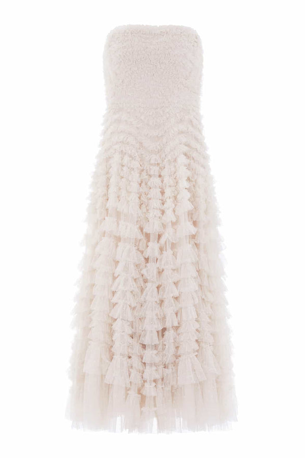 Needle & Thread Hattie Ruffle Strapless Ankle Gown