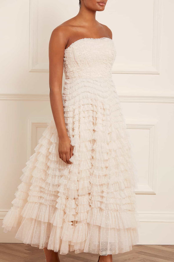 Needle & Thread Hattie Ruffle Strapless Ankle Gown