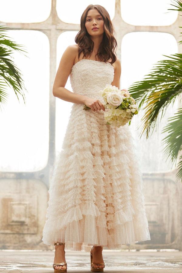 needle & thread Hattie Ruffle Strapless Ankle Gown