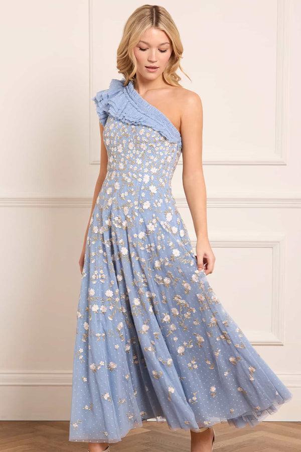 Needle & Thread Lea Ditsy One-Shoulder Ankle Gown