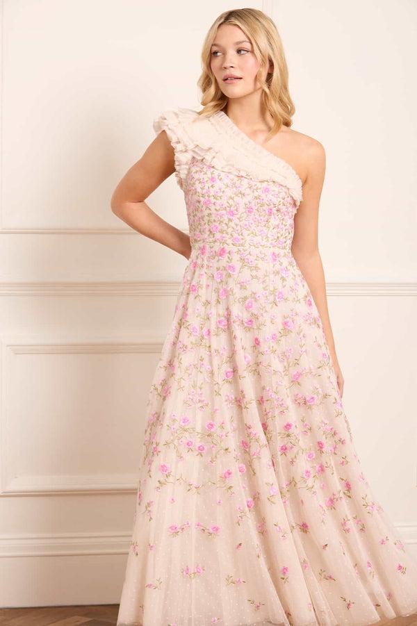 needle & thread Lea Ditsy One-Shoulder Ankle Gown