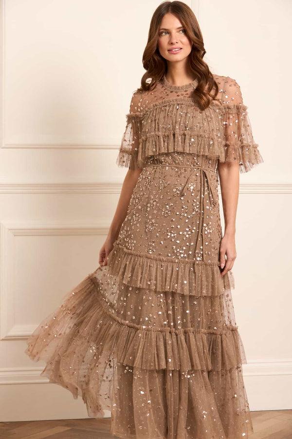 Needle & Thread Leila Dot Tiered Cape Ankle Gown