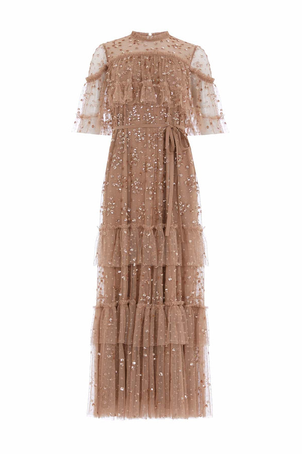 Needle & Thread Leila Dot Tiered Cape Ankle Gown