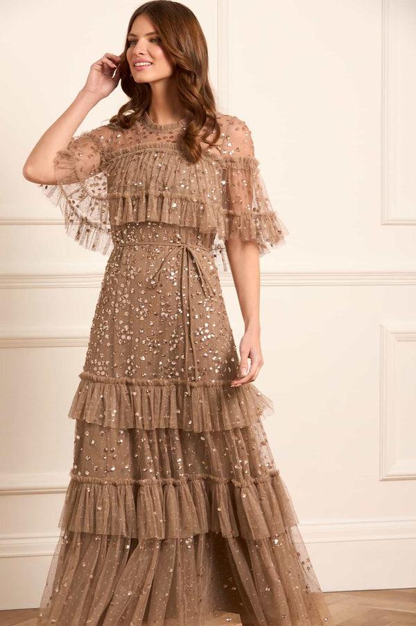 Needle & Thread Leila Dot Tiered Cape Ankle Gown