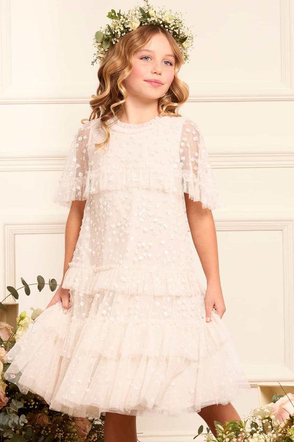 Needle & Thread Leila Dot Tiered Cape Kids Dress