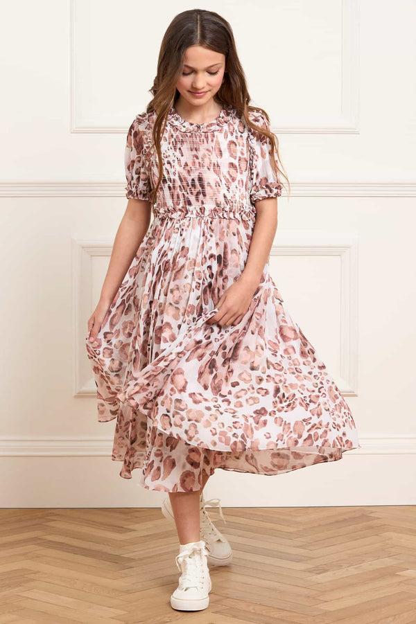 Needle & Thread Leopard Giselle Chiffon Kids Dress