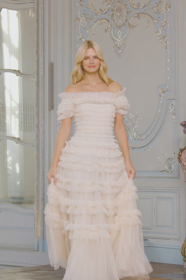 Needle & Thread Lisette Ruffle Off Shoulder Gown