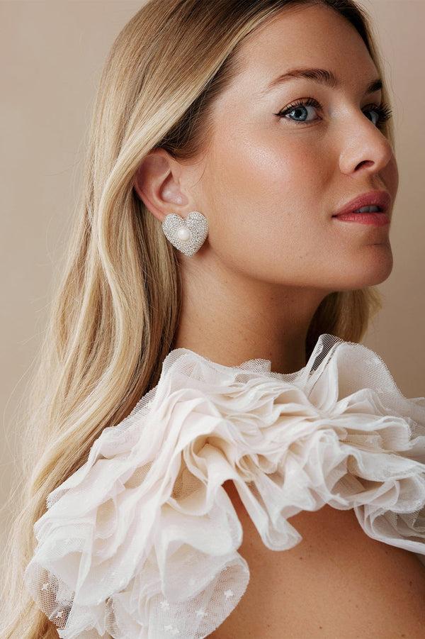 needle & thread Loveheart Crystal Stud Earrings