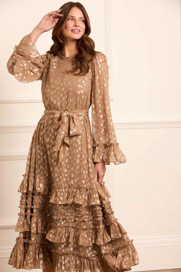 Needle & Thread Odelle Lurex Round Neck Ankle Gown