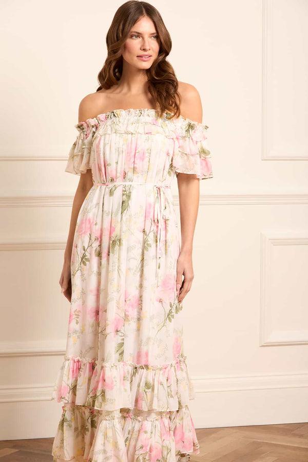 Needle & Thread Rose Chiffon Off-Shoulder Ankle Gown
